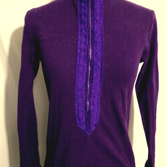 Mock neck Ribbed 1/2 zip up Workout Knitted Top XS Plum Purple Lace Athleisure - Picture 7 of 10